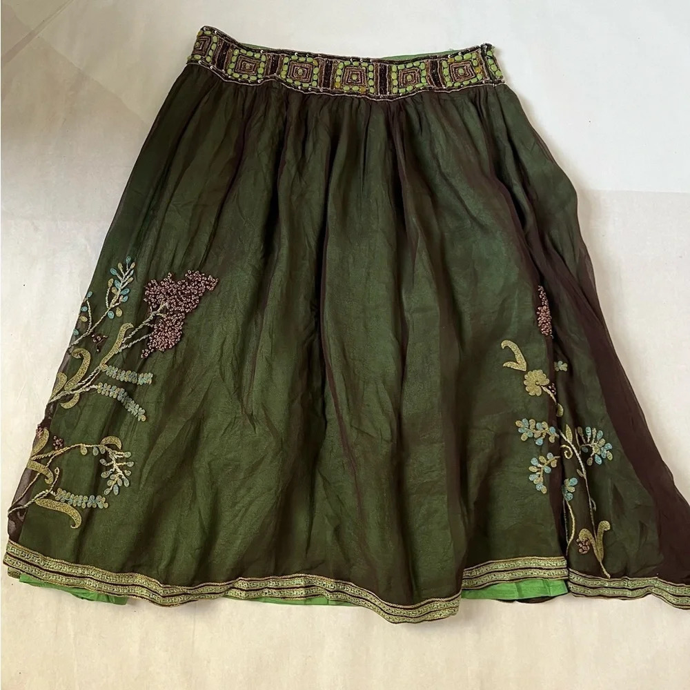 White Chocolate Size M Chiffon Green Beaded Skirt Forest Fairy Boho Whimsigoth - Picture 6 of 9